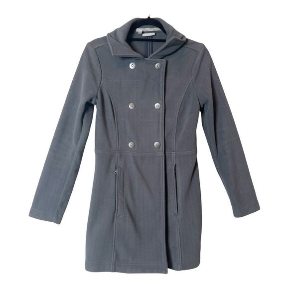 Athleta Gray Fleece Switchback Double Breasted Snap Buttons Pea Coat Size Small - Picture 1 of 8